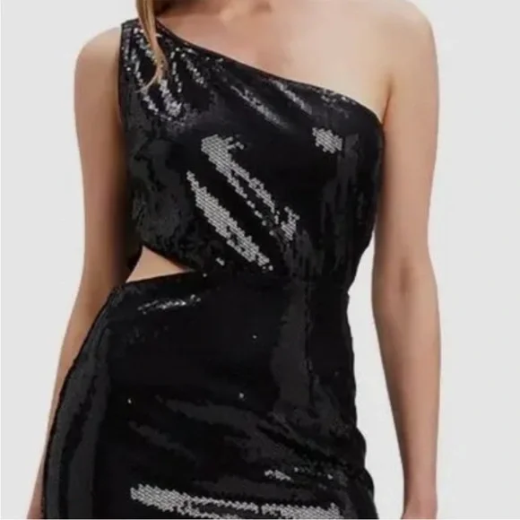strapless open back dress Edikted Women's One Shoulder Sequin Knit Mini Dress